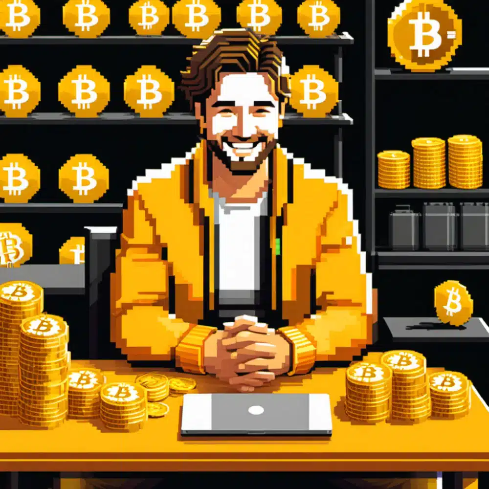 a man smiling happily as he is begining to identify the best Bitcoin wallet he can get