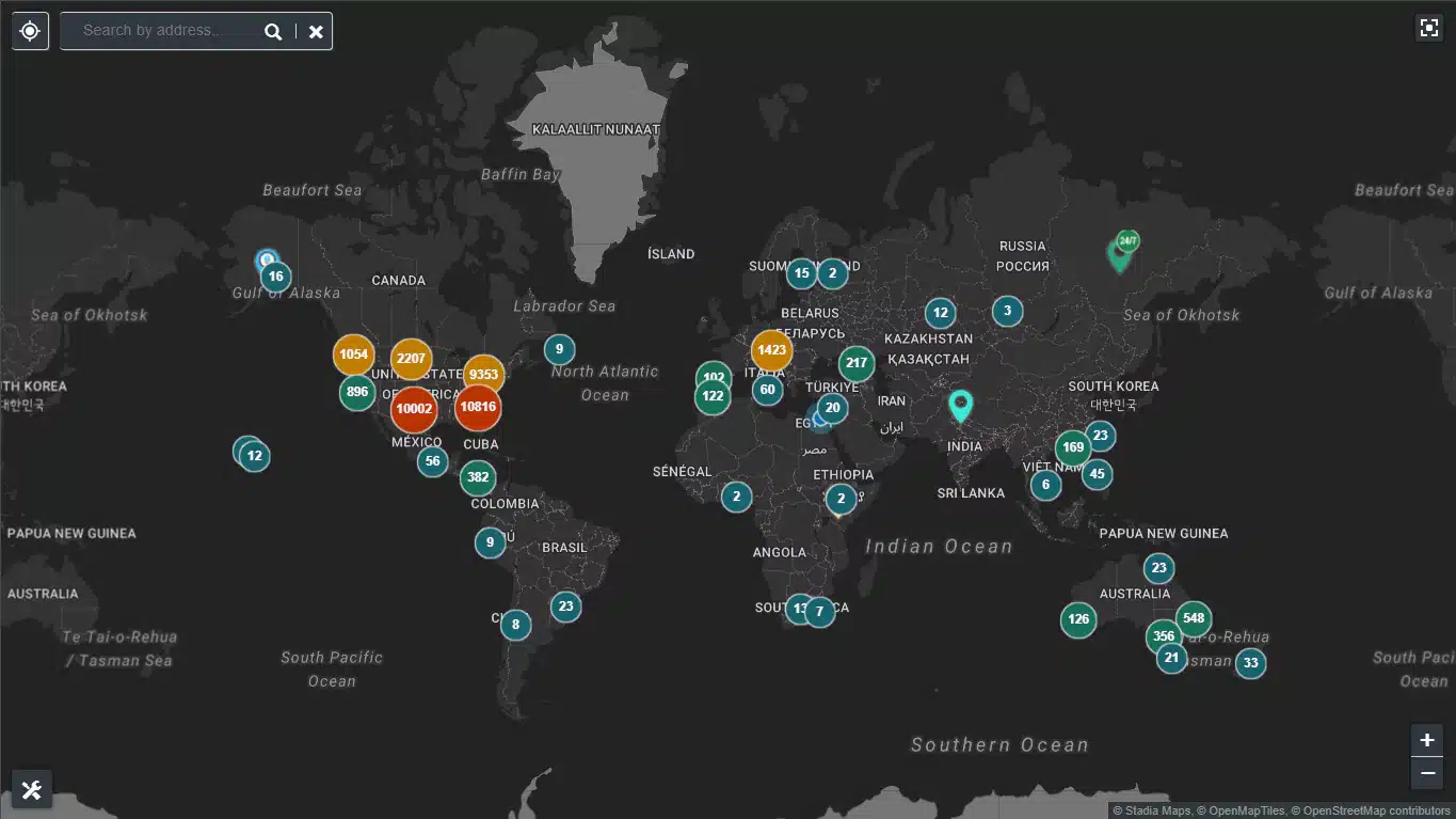 World Map Showing Locations and Number of Licenced BTMs Source CoinATMRadar